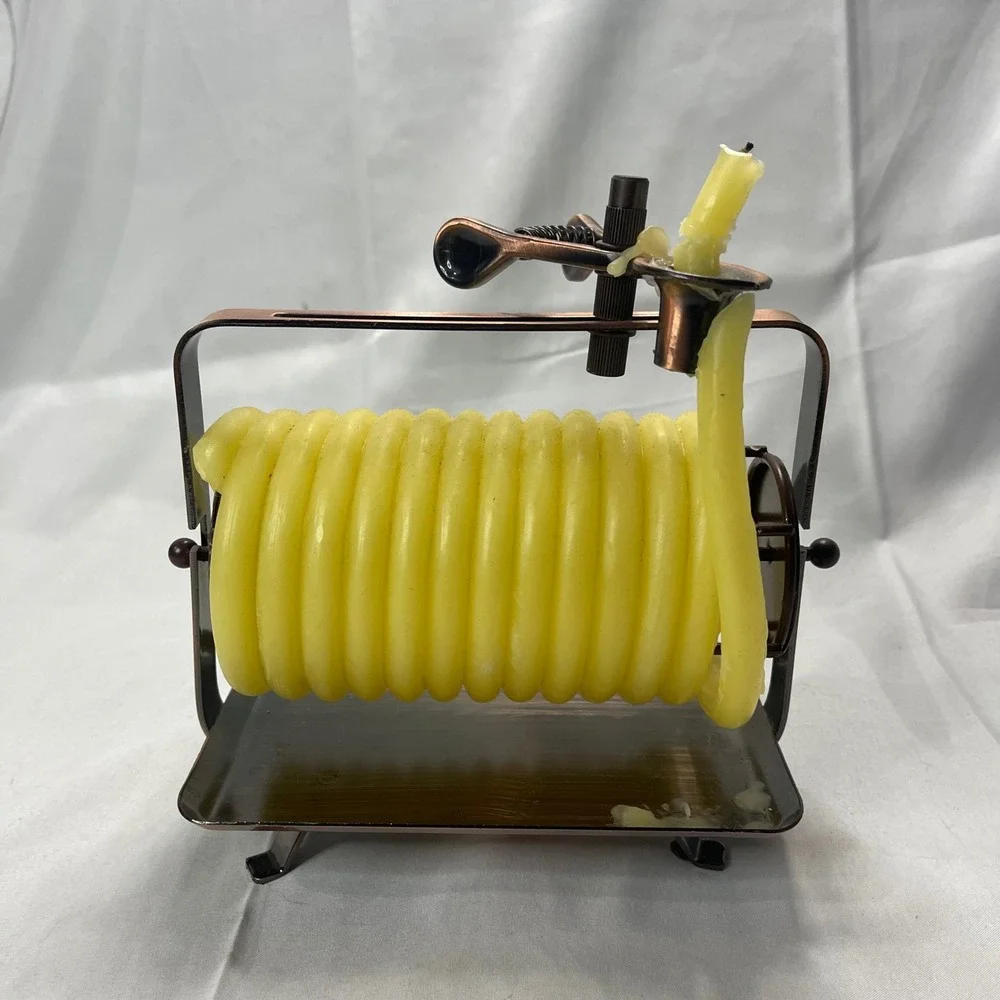 Candle by the Hour Horizontal Beeswax Coil Candle Copper‎ Tone Metal Base Yellow